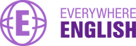 Purple logo with a globe and letter "E" on the left, and the words "Everywhere English" in purple text on the right.